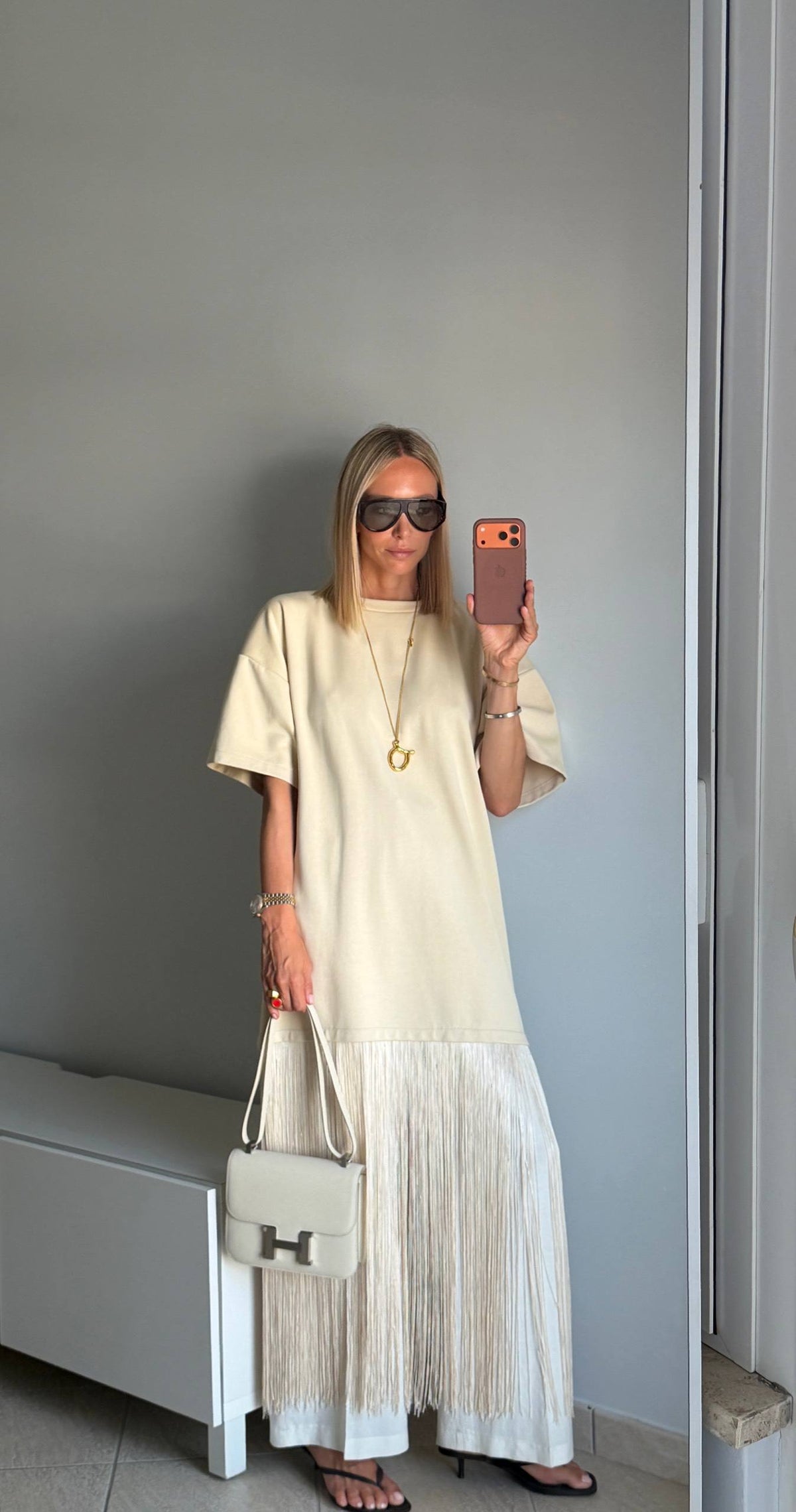 Abito t-shirt con frange