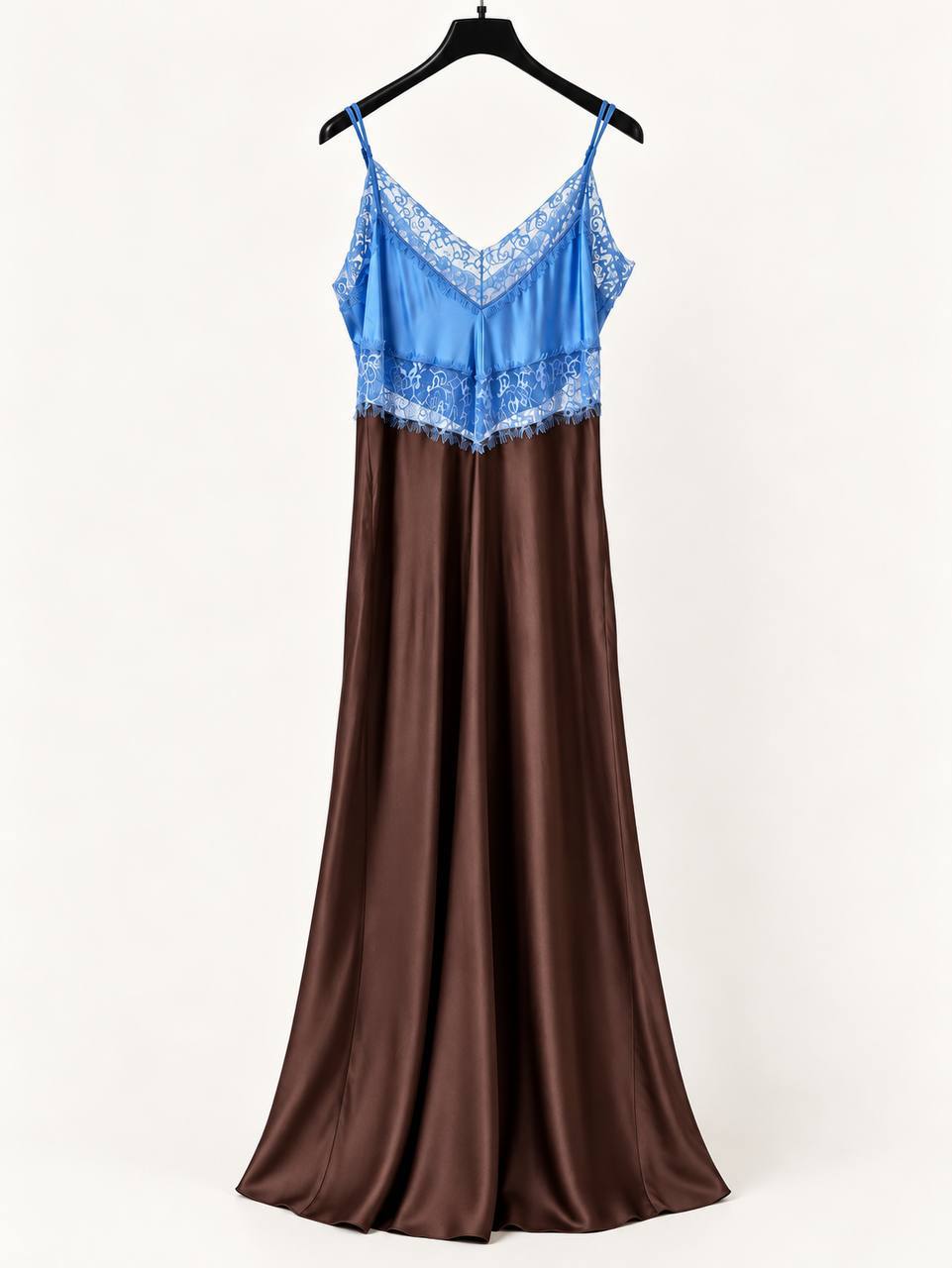 Abito con pizzo Manique azzurro/cioccolato