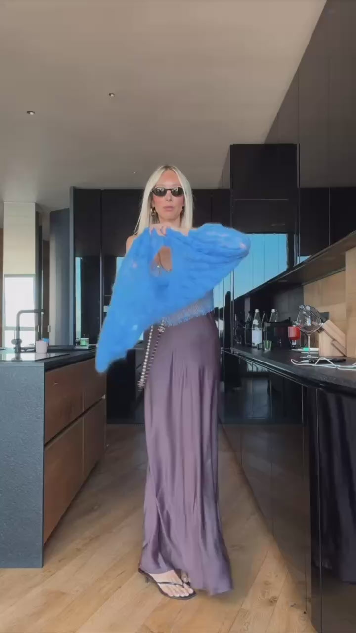 Abito con pizzo Manique azzurro/cioccolato